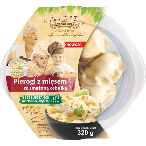 Pierogi z mięsem ze smaż. cebulką 320g/4szt Grześkowiak