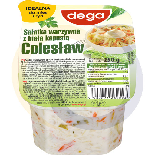 Sałatka warzywna z białą kapustą Colesław 250g Dega