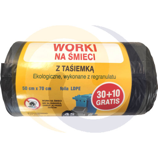Worki na śmieci z tasiemką 45l/40szt LDPE Bratek (95.8630)