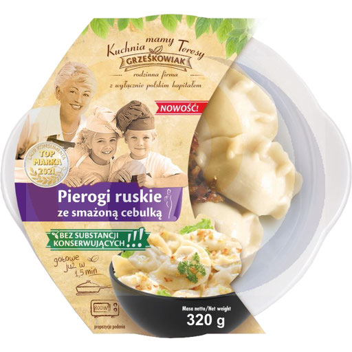 Pierogi ruskie ze smażoną cebulką 320g/4szt Grześkowiak